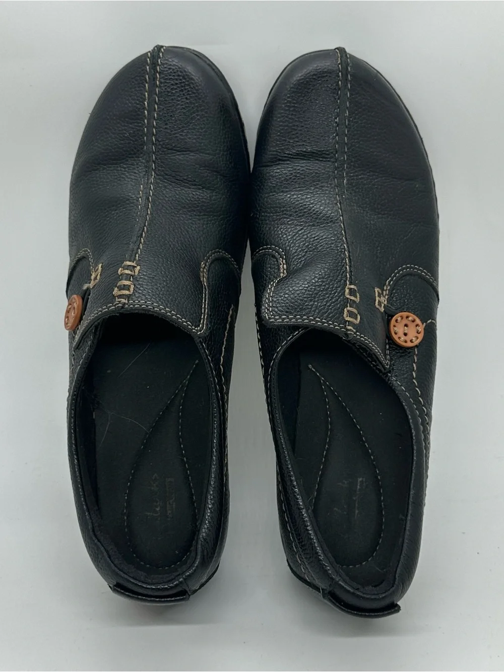 Clarks Black Leather Comfort Slip On Shoes 9.5